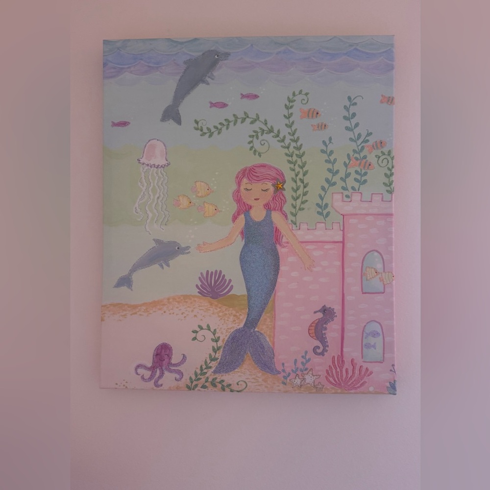 Pink Mermaid Wall Art Canvas for Kids